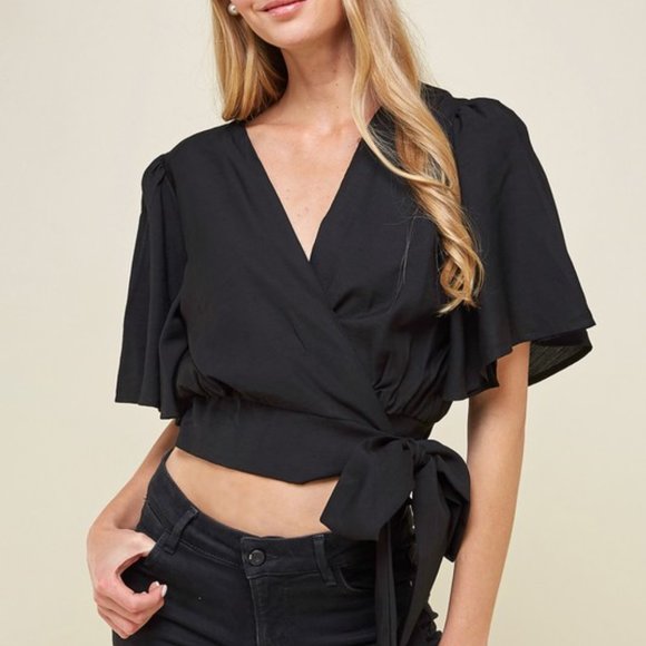 Mila Wrap Cropped Tie Blouse - Picture 5 of 6